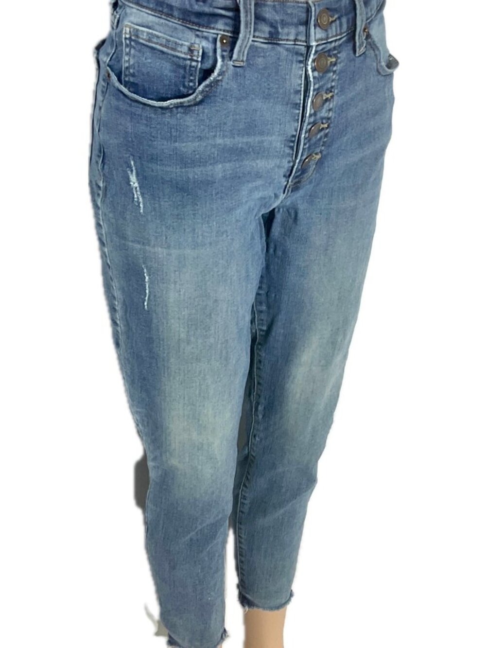 Lucky 8/29 Button Fly High Rise Skinny Jeans Raw Hem Distressed Womens Bridgette
